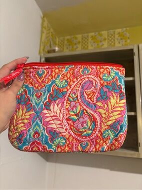 Vera Bradley Vibrant Paisley Quilted Cosmetic Pouch - Pink Scarlet & Turquoise
